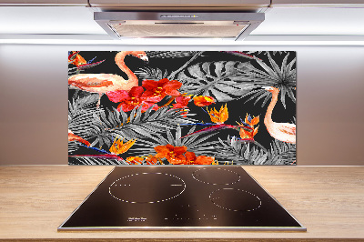 Glass splashback Flamingos and flowers