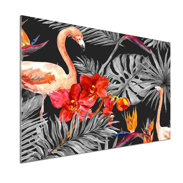 Glass splashback Flamingos and flowers