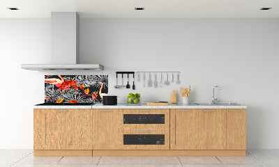 Glass splashback Flamingos and flowers