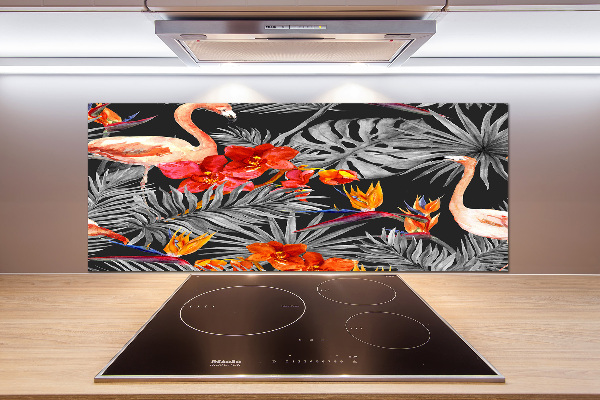 Glass splashback Flamingos and flowers