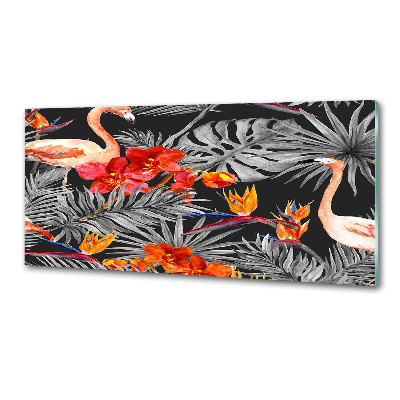 Glass splashback Flamingos and flowers