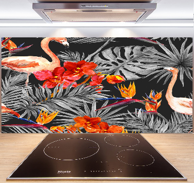 Glass splashback Flamingos and flowers