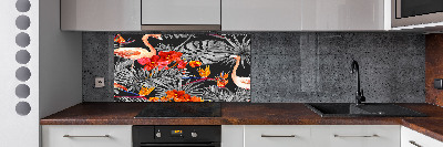 Glass splashback Flamingos and flowers