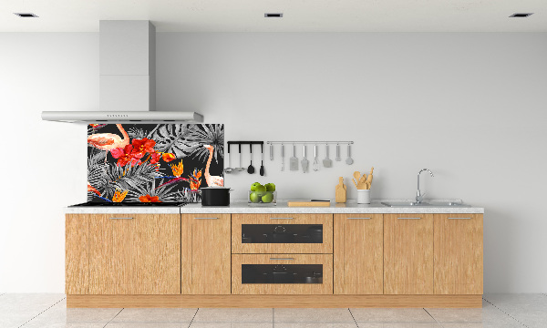 Glass splashback Flamingos and flowers