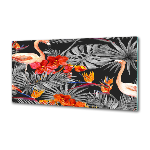 Glass splashback Flamingos and flowers