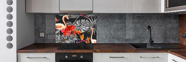 Glass splashback Flamingos and flowers