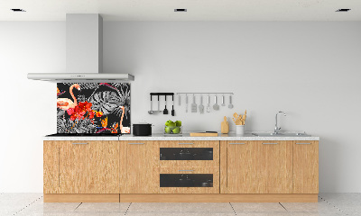 Glass splashback Flamingos and flowers