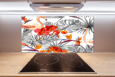 Glass splashback Flamingos and flowers