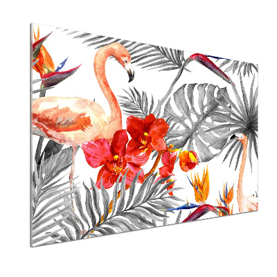 Glass splashback Flamingos and flowers