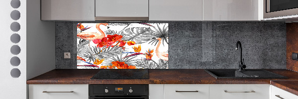 Glass splashback Flamingos and flowers