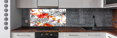 Glass splashback Flamingos and flowers