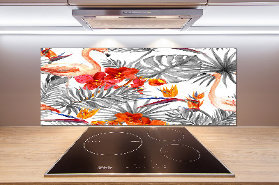 Glass splashback Flamingos and flowers