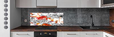 Glass splashback Flamingos and flowers