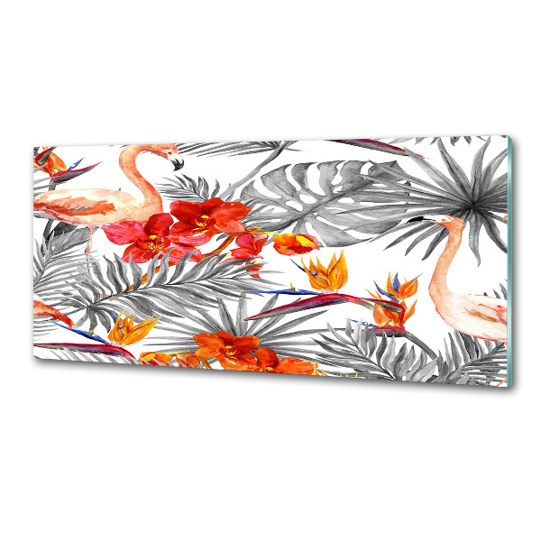 Glass splashback Flamingos and flowers