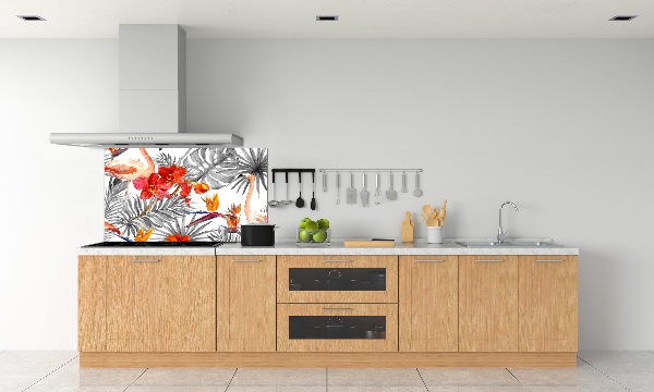 Glass splashback Flamingos and flowers