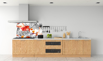 Glass splashback Flamingos and flowers