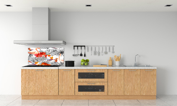 Glass splashback Flamingos and flowers