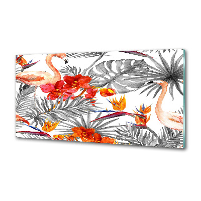 Glass splashback Flamingos and flowers