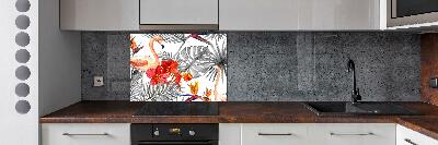 Glass splashback Flamingos and flowers