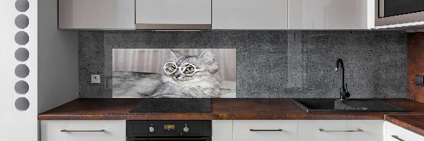 Kitchen splashback Cat with glasses