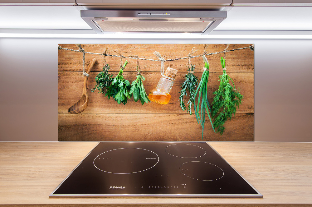 Cooker splashback Herbs on a string