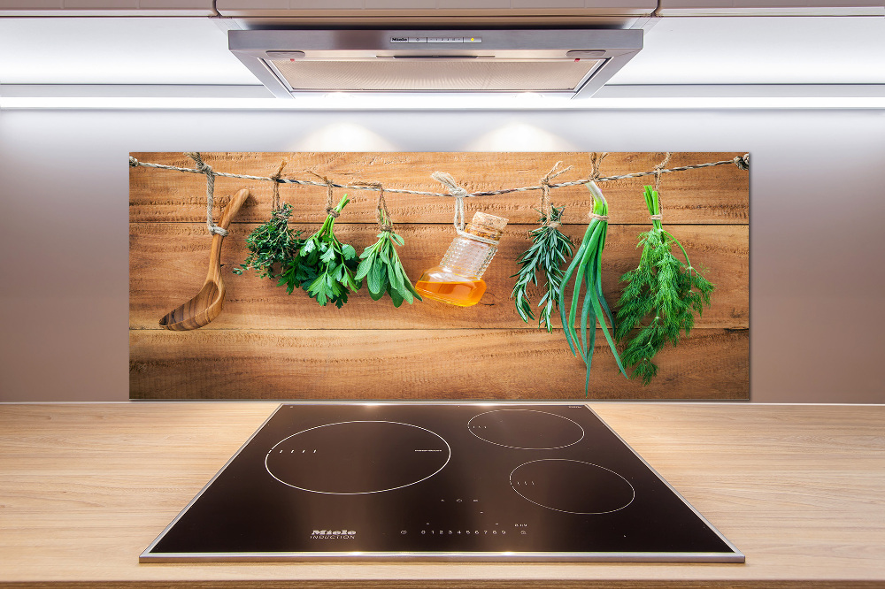 Cooker splashback Herbs on a string