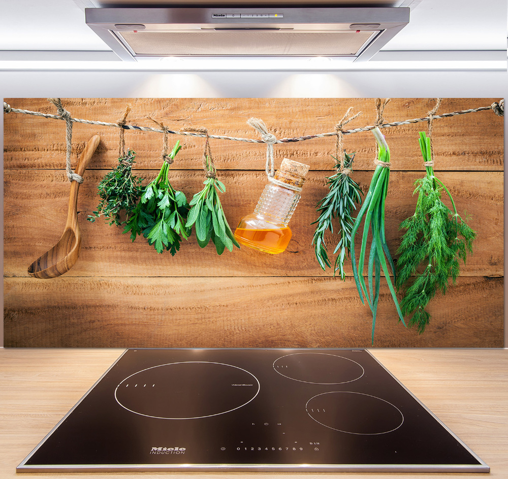 Cooker splashback Herbs on a string