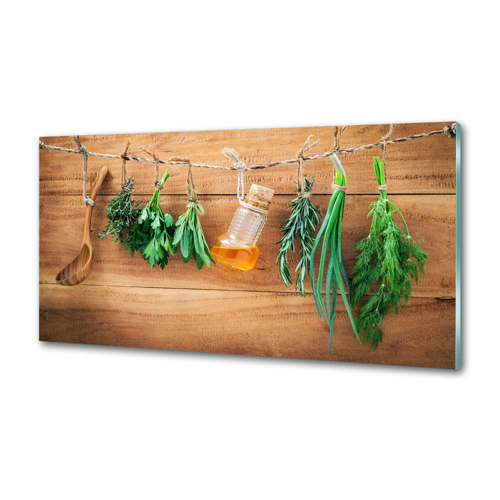 Cooker splashback Herbs on a string