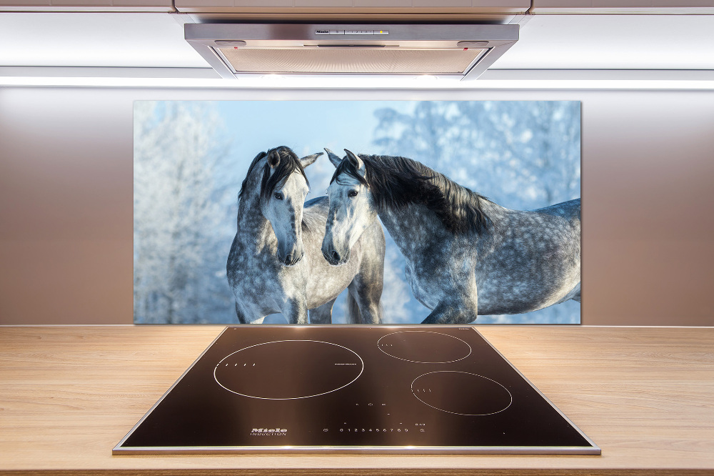 Kitchen splashback Gray horses in winter