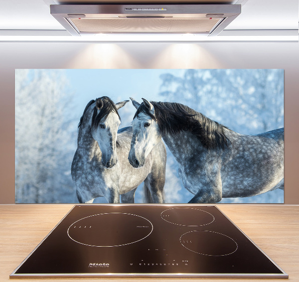 Kitchen splashback Gray horses in winter