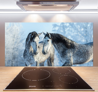 Kitchen splashback Gray horses in winter