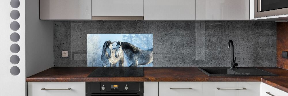 Kitchen splashback Gray horses in winter