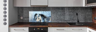 Kitchen splashback Gray horses in winter