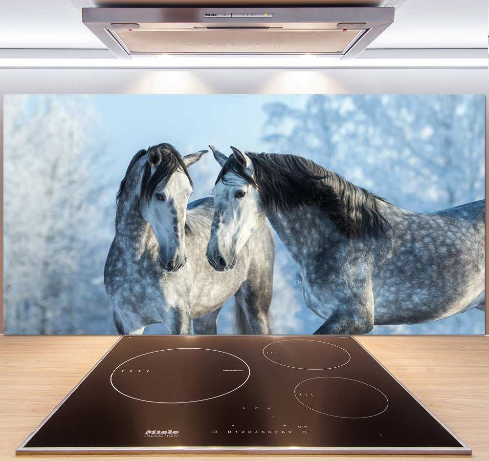 Kitchen splashback Gray horses in winter