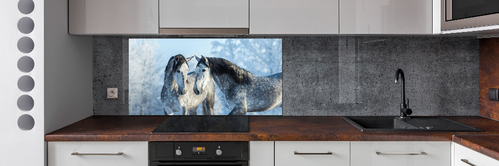 Kitchen splashback Gray horses in winter