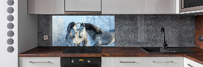 Kitchen splashback Gray horses in winter