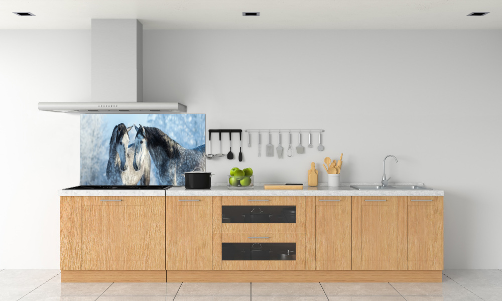 Kitchen splashback Gray horses in winter