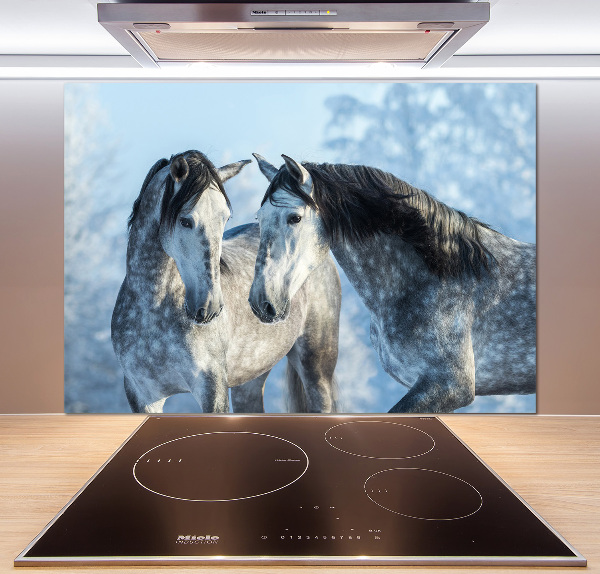 Kitchen splashback Gray horses in winter