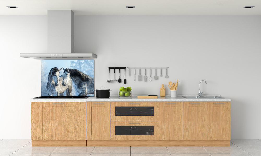 Kitchen splashback Gray horses in winter