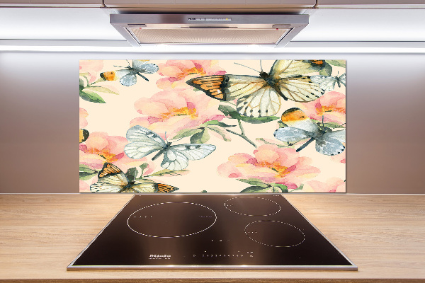 Kitchen splashback Butterflies and flowers