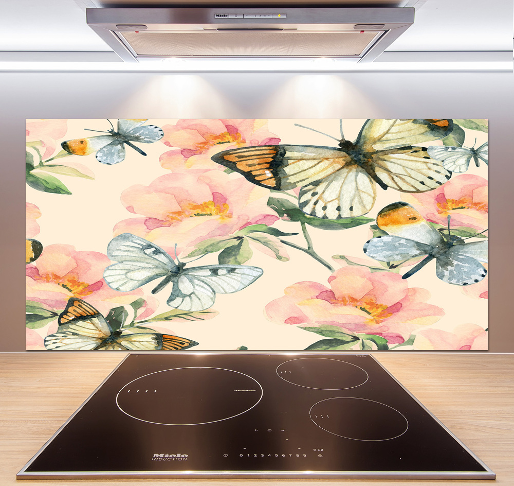 Kitchen splashback Butterflies and flowers