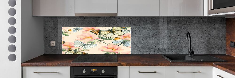 Kitchen splashback Butterflies and flowers