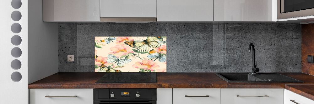 Kitchen splashback Butterflies and flowers