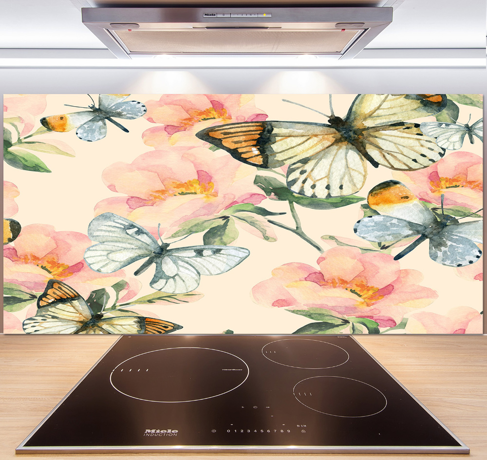 Kitchen splashback Butterflies and flowers