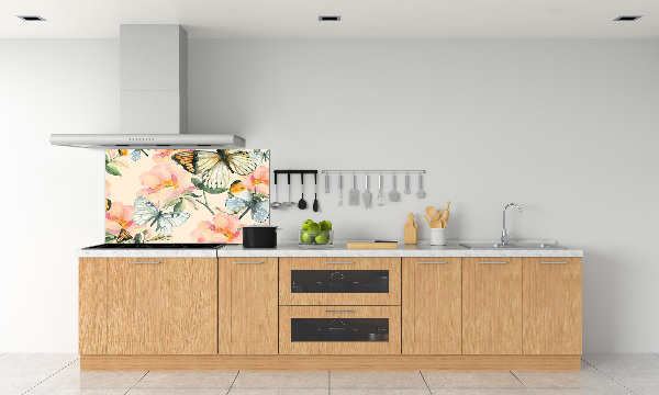 Kitchen splashback Butterflies and flowers