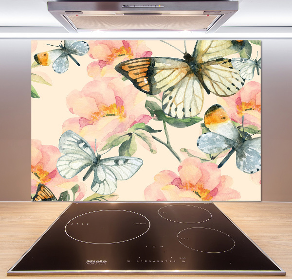 Kitchen splashback Butterflies and flowers