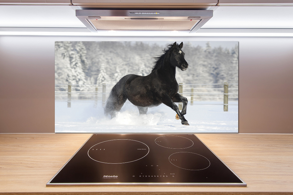 Glass splashback Snow horse at the gallop