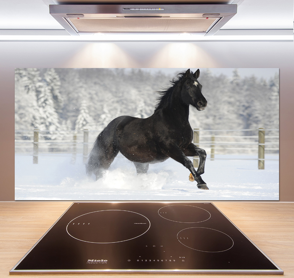 Glass splashback Snow horse at the gallop