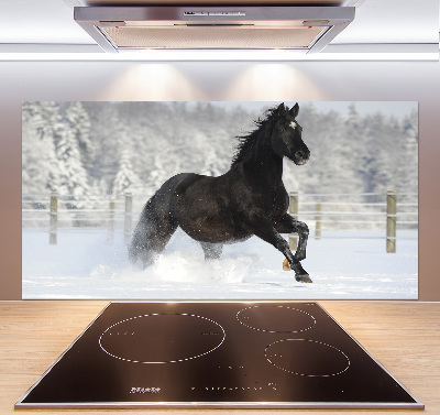 Glass splashback Snow horse at the gallop