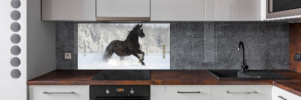 Glass splashback Snow horse at the gallop